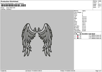 Wings Outline 02 Embroidery File 6 sizes