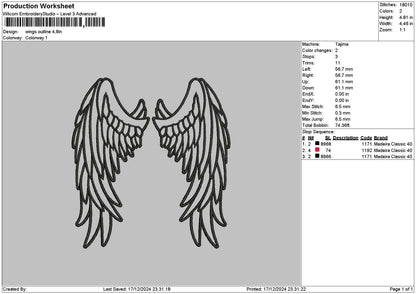 Wings Outline 02 Embroidery File 6 sizes