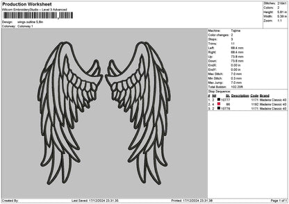 Wings Outline 02 Embroidery File 6 sizes