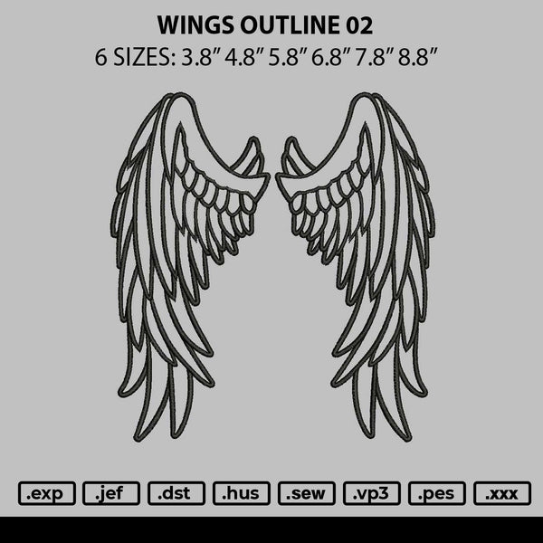 Wings Outline 02 Embroidery File 6 sizes