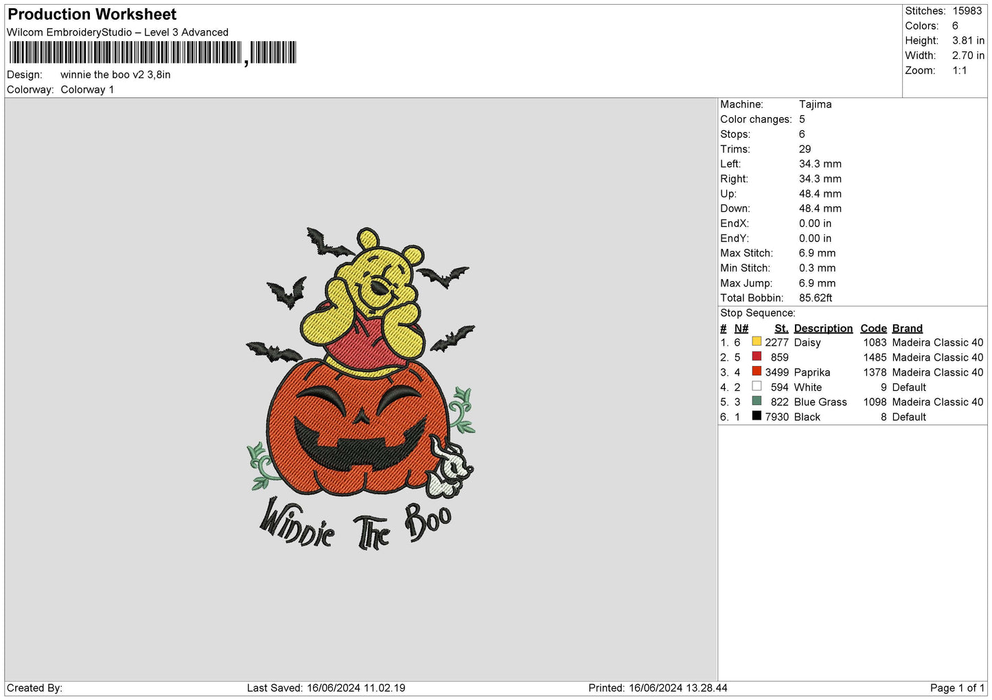 Winniepumpkin24 Embroidery File 6 sizes