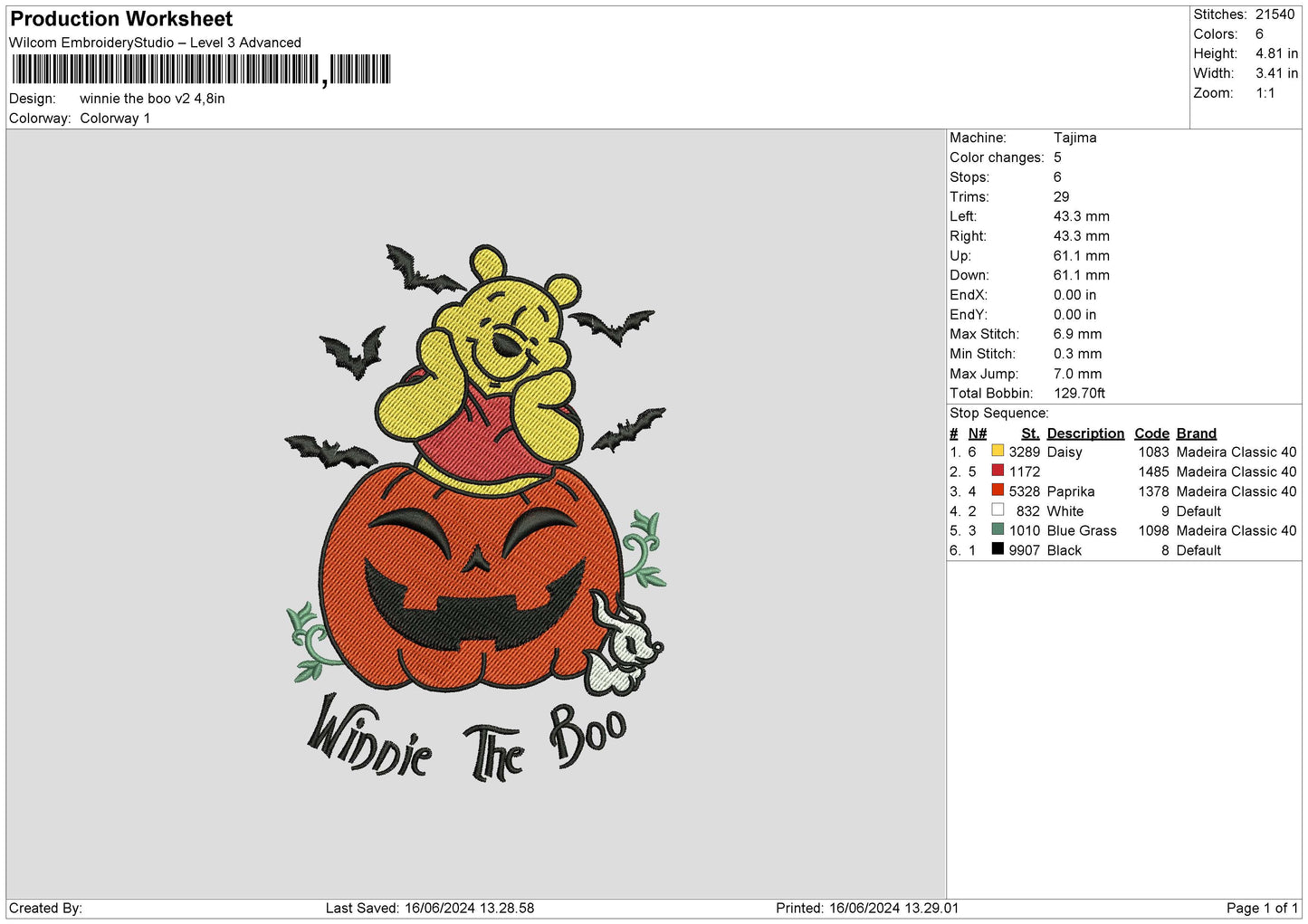 Winniepumpkin24 Embroidery File 6 sizes