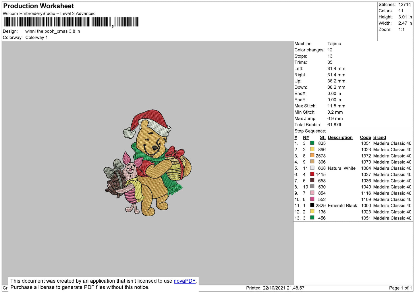 Winnie The Pooh Xmas Embroidery File 4 size