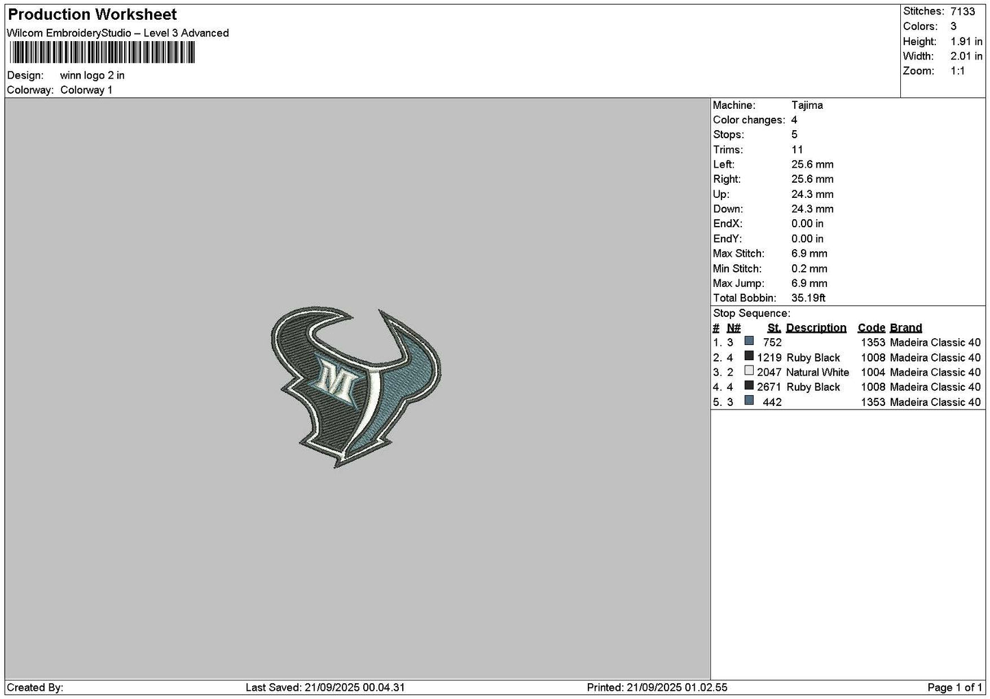 Bull M 2109 Embroidery File 6 sizes