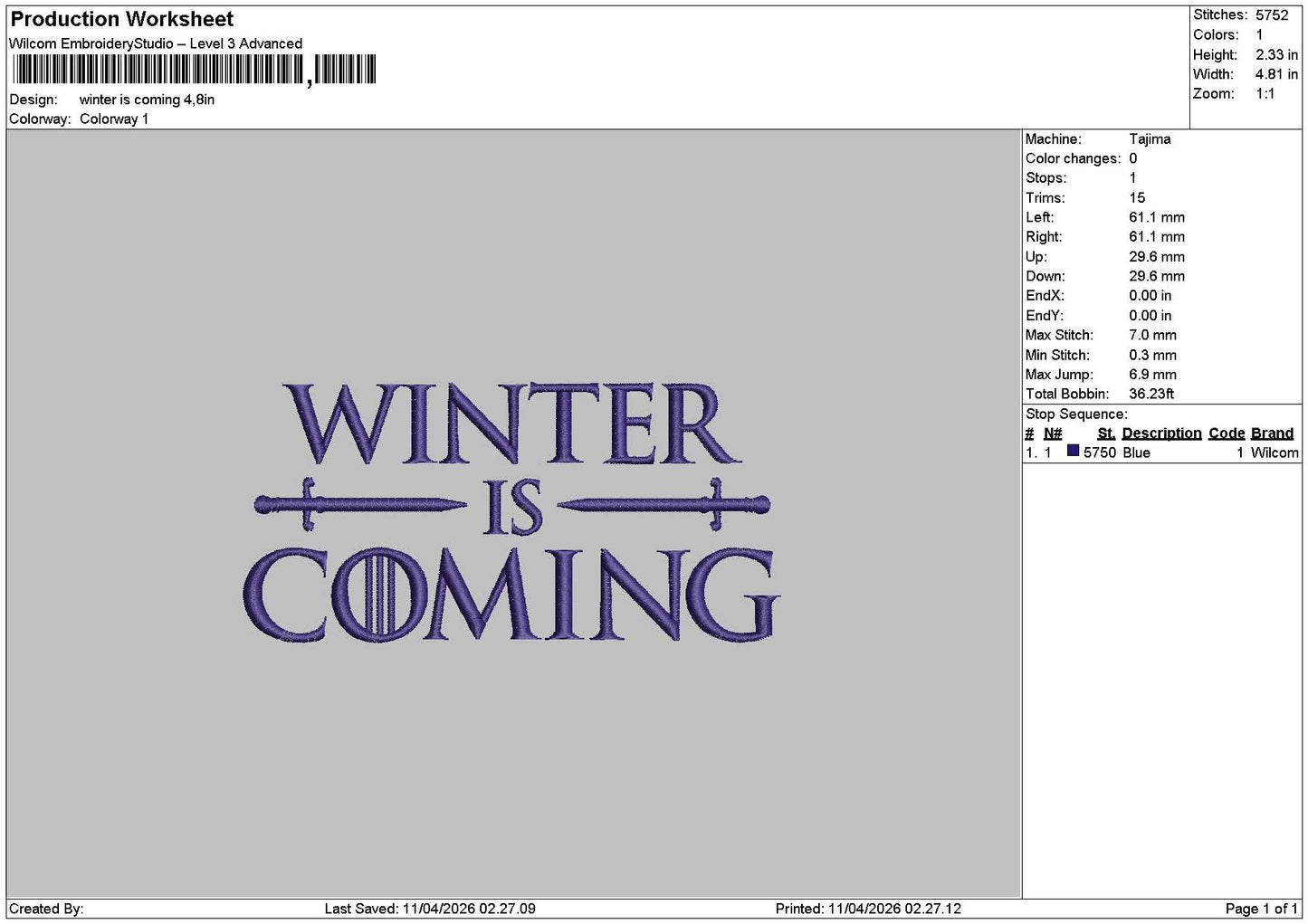 Wintertext 1104 Embroidery File 6 sizes