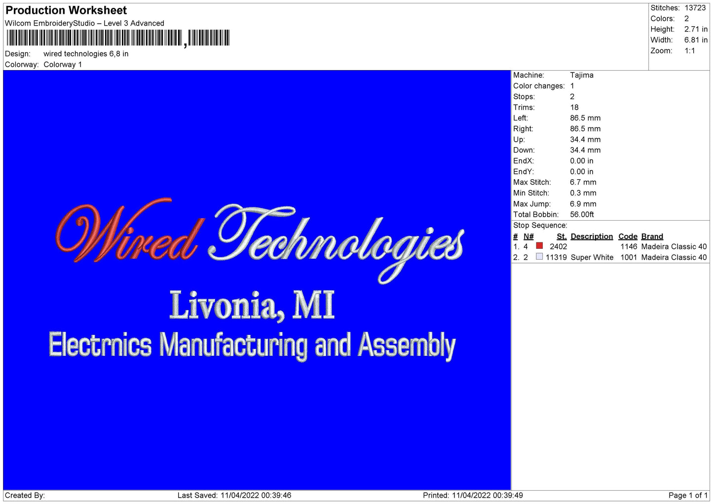 Wired Technologies Embroidery File 4 size