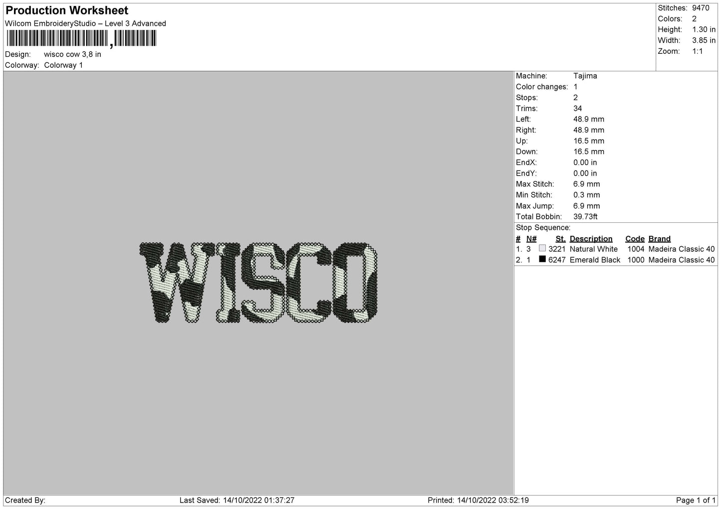 Wisco Cow Pattern Embroidery File 6 sizes