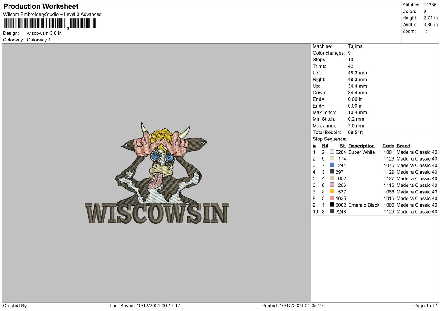 Wiscowsin Embroidery File 4 size