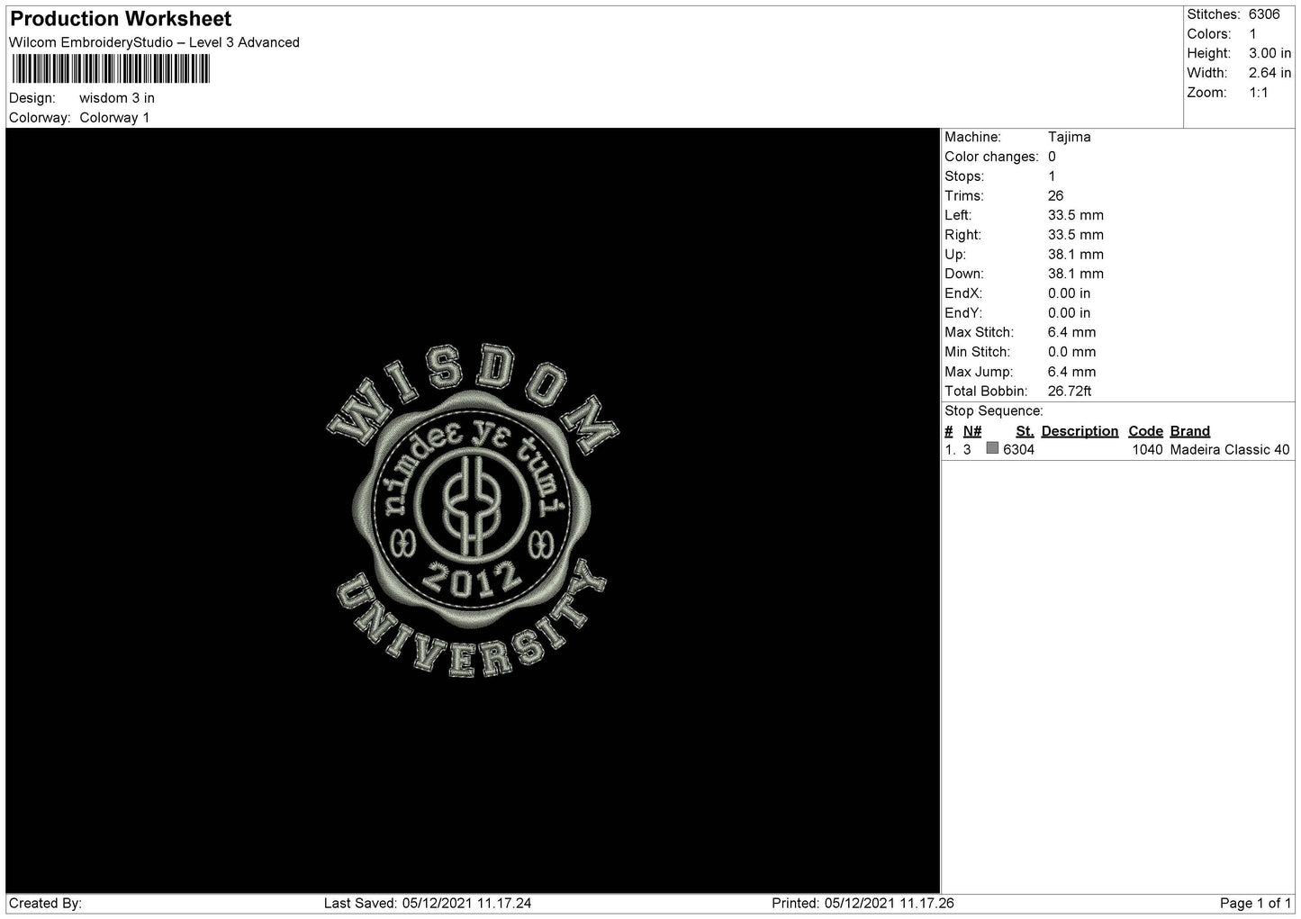 Wisdom Embroidery File 4 size