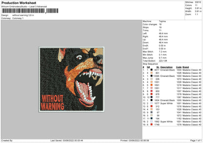 Without Warning Embroidery File 4 size