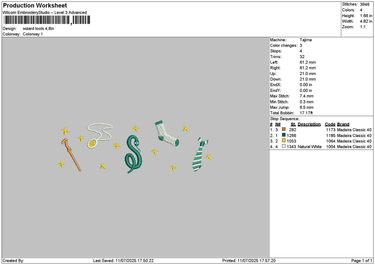 Wizard1107 Embroidery File 6 sizes