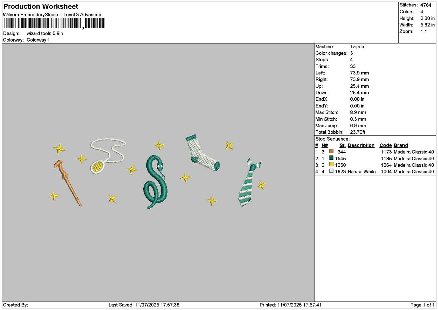 Wizard1107 Embroidery File 6 sizes