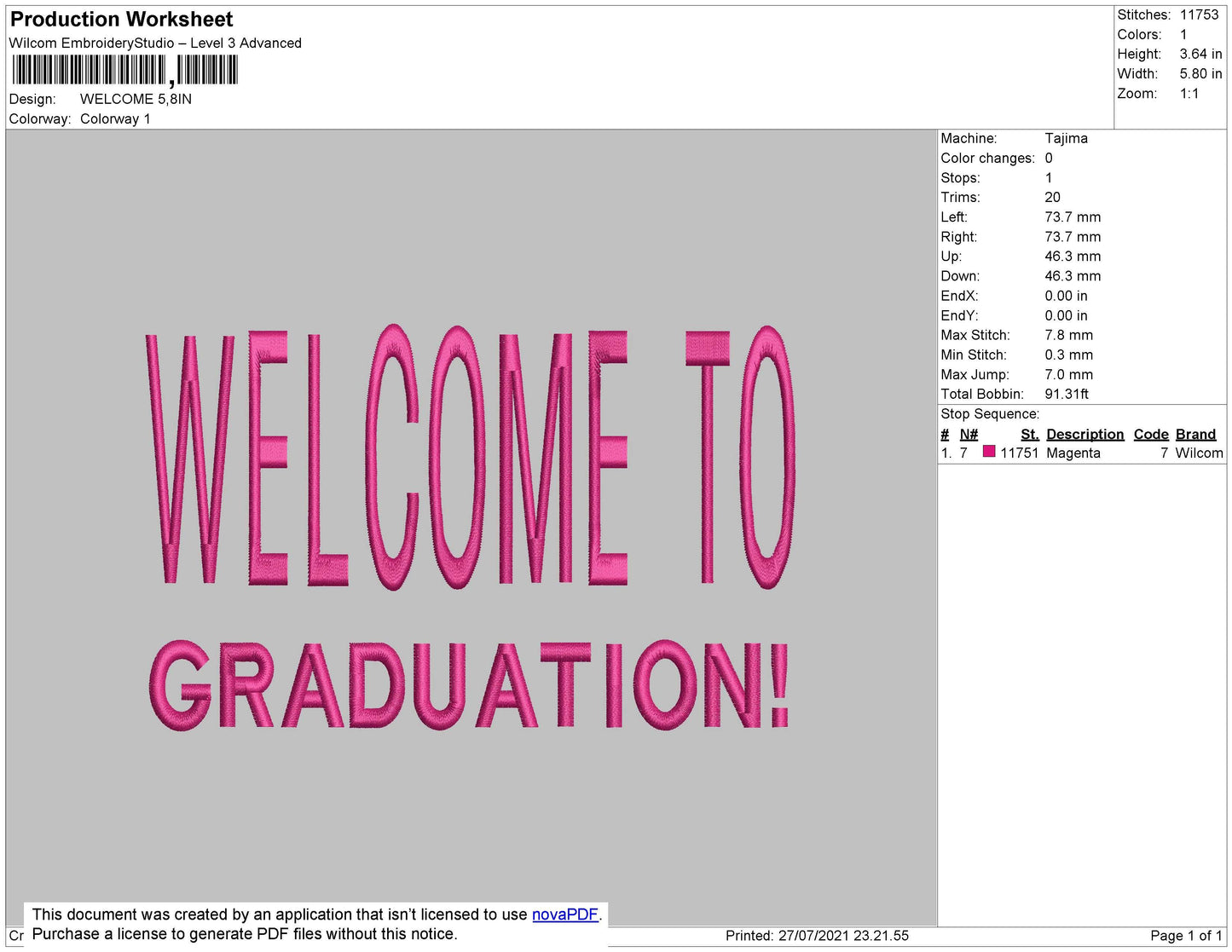 Welcome To Graduation Text Embroidery File 4 size