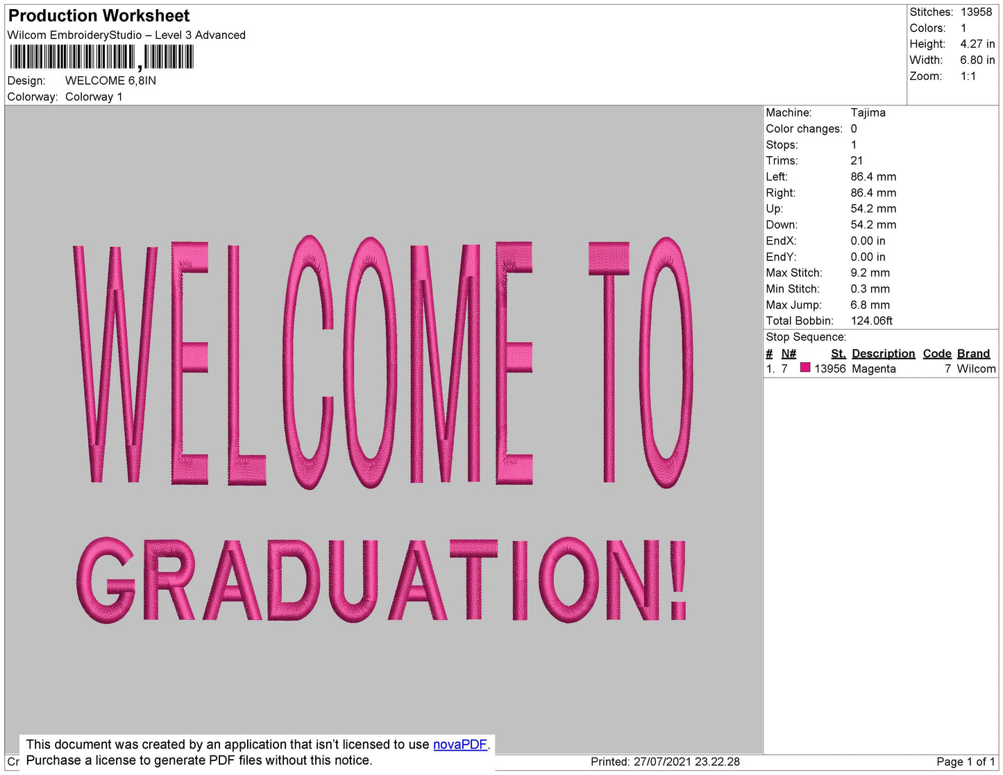 Welcome To Graduation Text Embroidery File 4 size