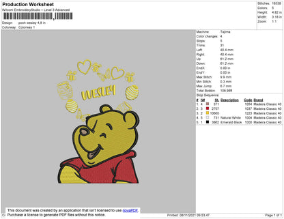 Pooh Wisley Embroidery File 4 size