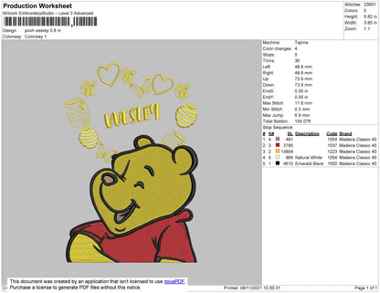 Pooh Wisley Embroidery File 4 size