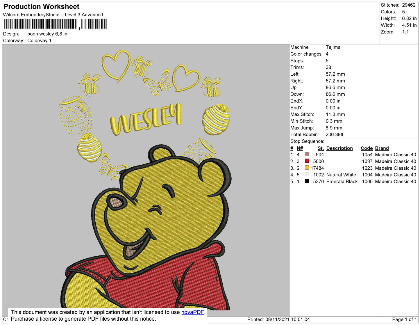 Pooh Wisley Embroidery File 4 size