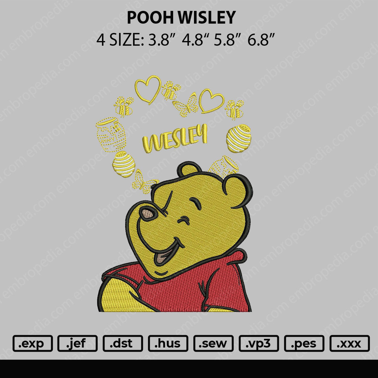 Pooh Wisley Embroidery File 4 size