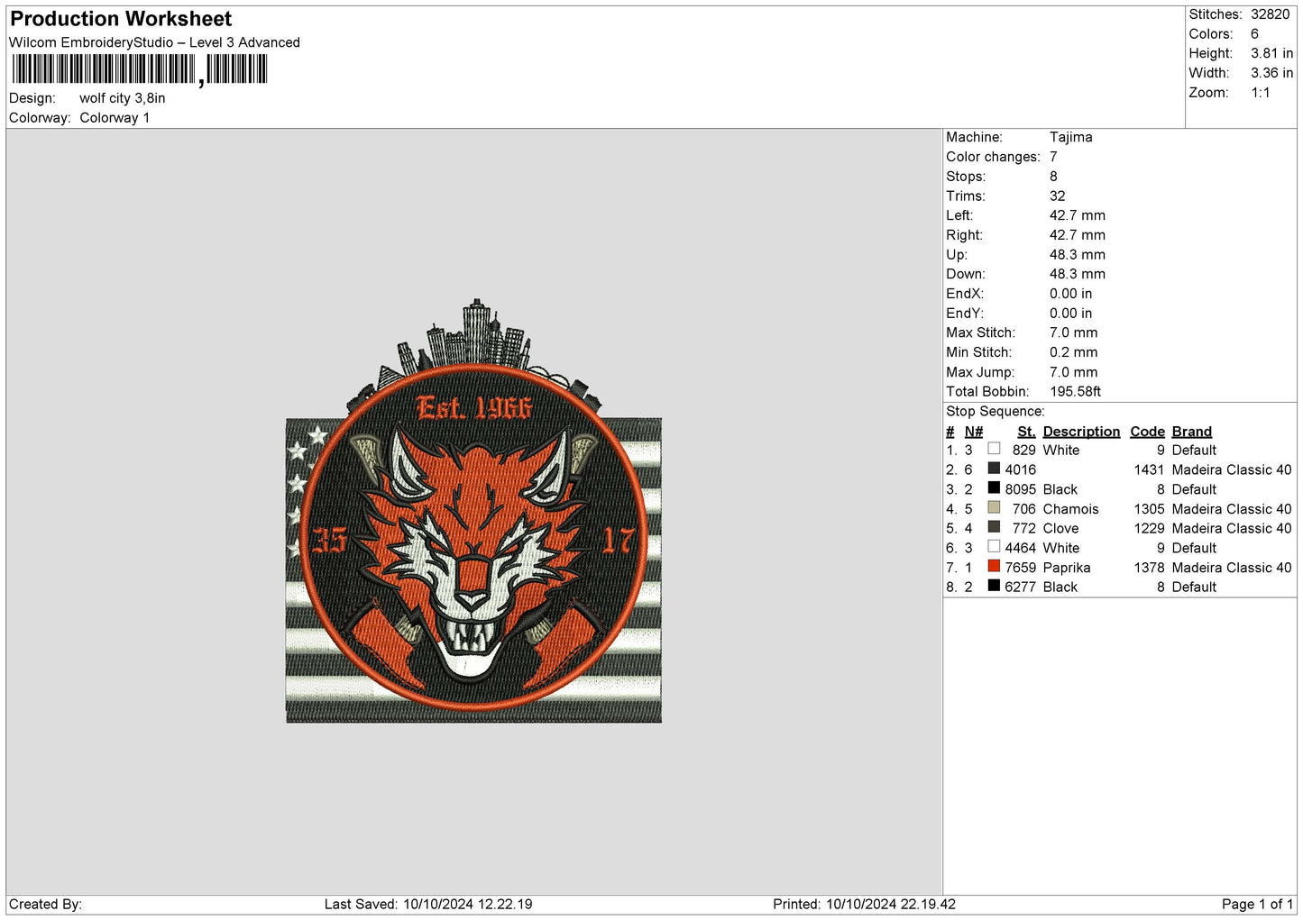 Wolfcircle Embroidery File 6 sizes