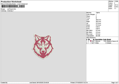 Wolfhead 2710 Embroidery File 6 sizes