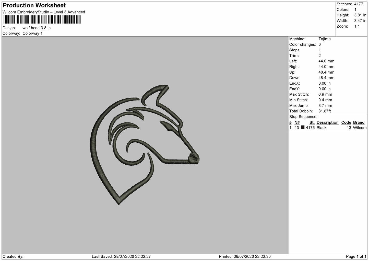 Wolf Head Line Embroidery Machine Design File 6 sizes