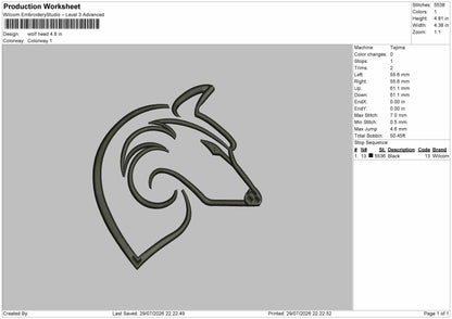 Wolf Head Line Embroidery Machine Design File 6 sizes
