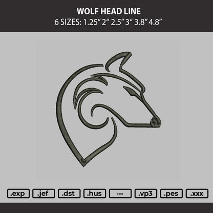 Wolf Head Line Embroidery Machine Design File 6 sizes