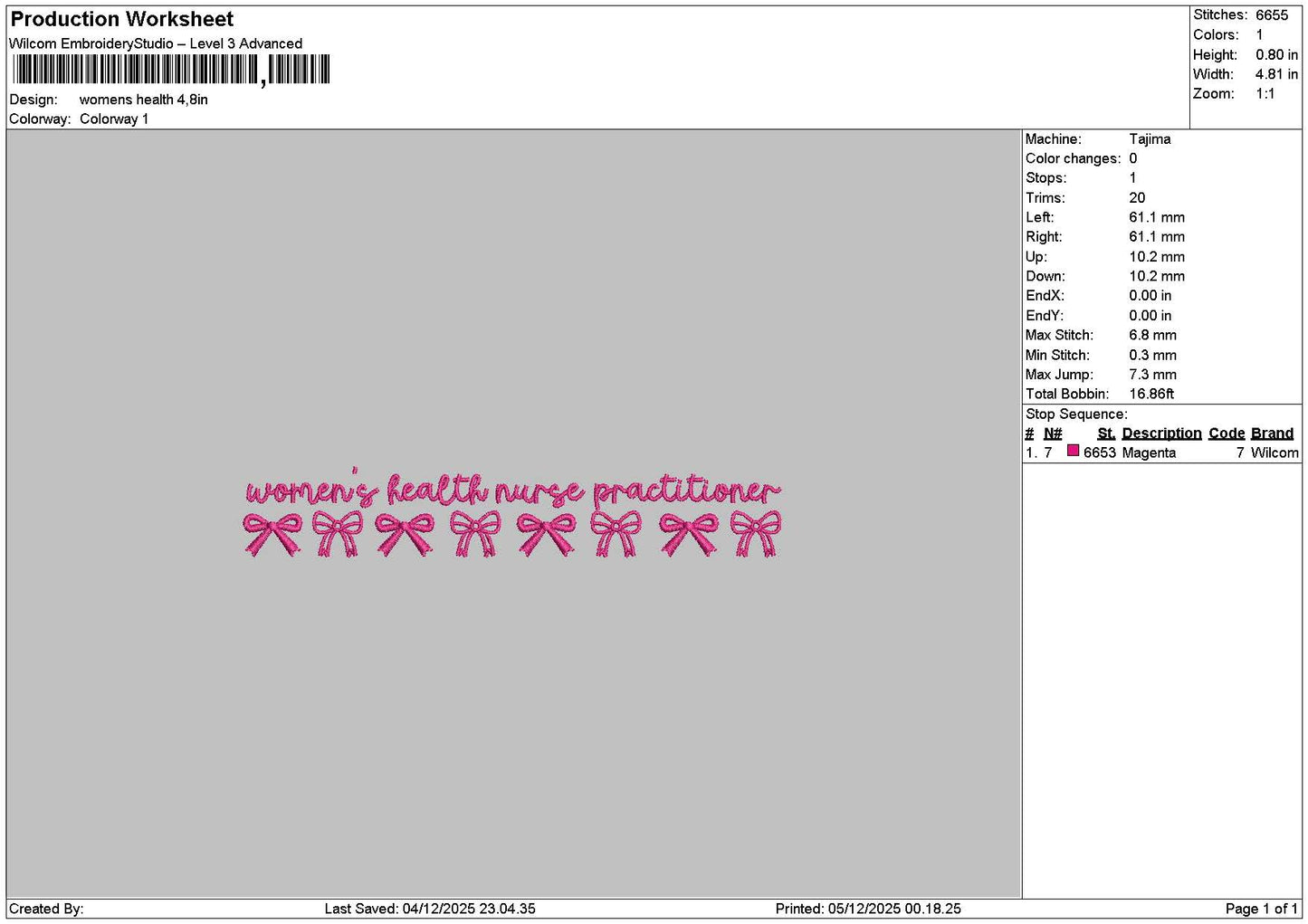 Healthtext 0512 Embroidery File 6 sizes