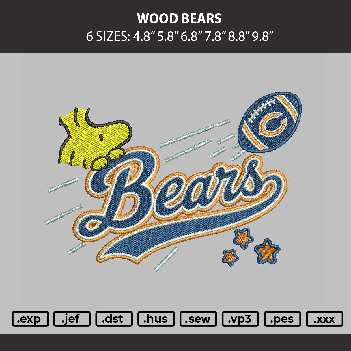 Wood Bears Embroidery Machine Design File 6 sizes