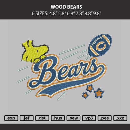 Wood Bears Embroidery Machine Design File 6 sizes