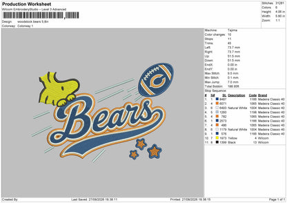 Wood Bears Embroidery Machine Design File 6 sizes