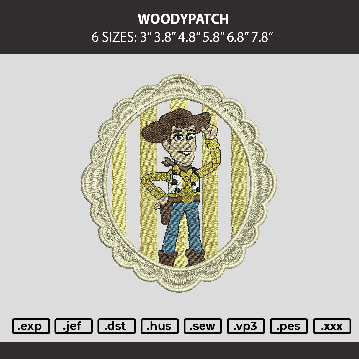 Woodypatch Embroidery Machine Design File 6 sizes