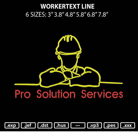 Workertext Line Embroidery File 6 sizes