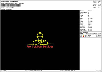 Workertext Line Embroidery File 6 sizes