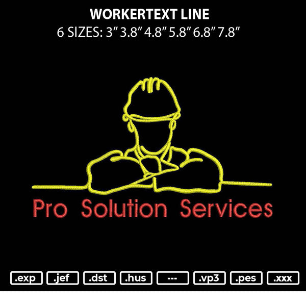 Workertext Line Embroidery File 6 sizes