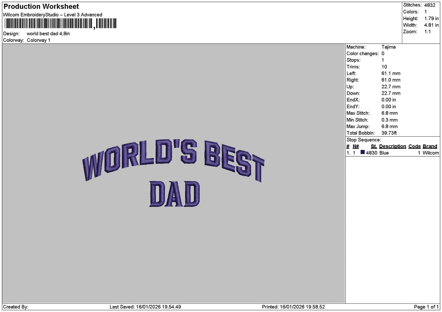 Best Dad Embroidery File 6 sizes