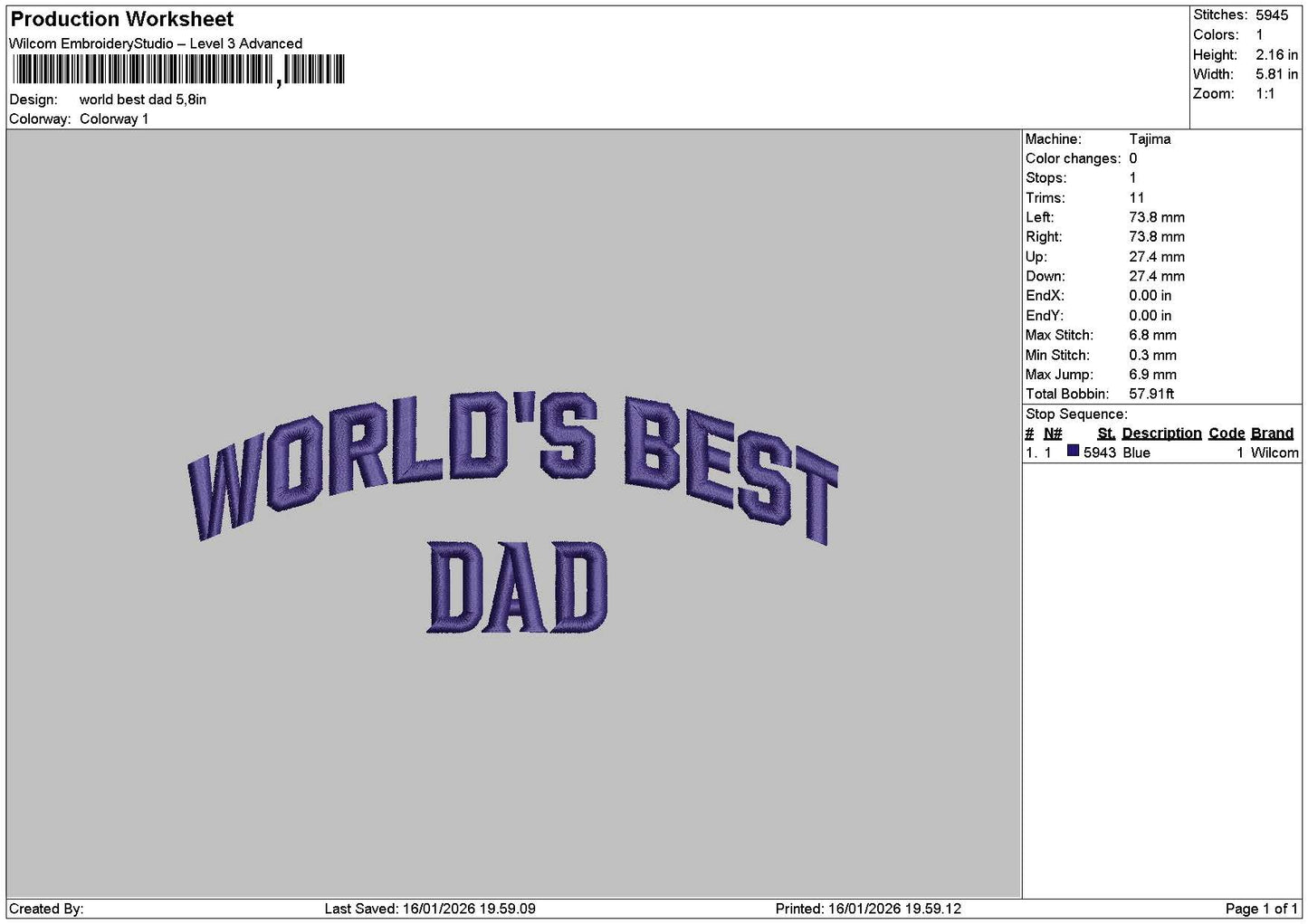 Best Dad Embroidery File 6 sizes