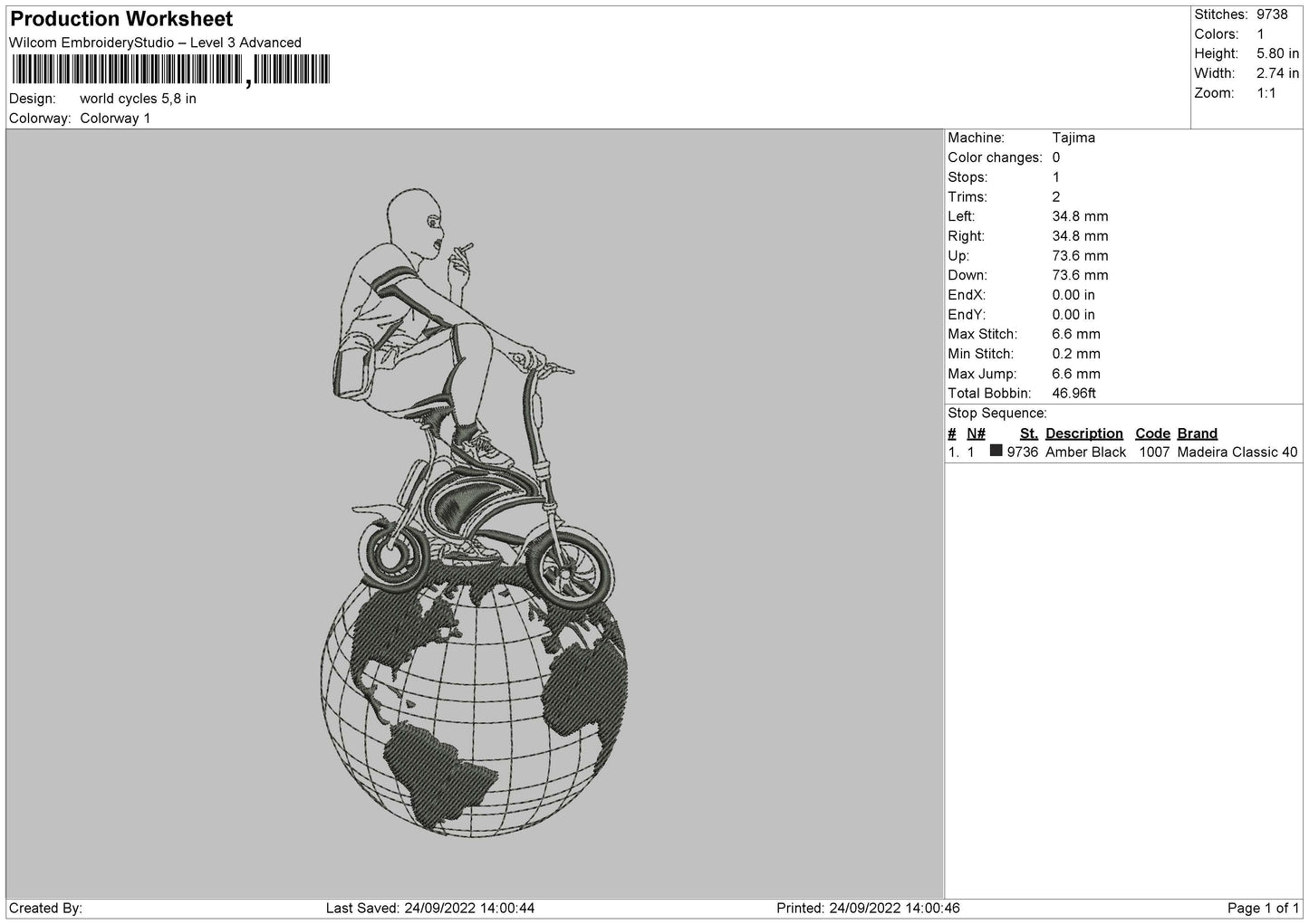 World Cycles Embroidery File 5 sizes