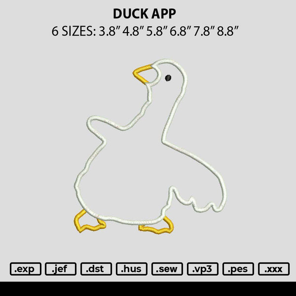 Duck App Embroidery File 6 sizes