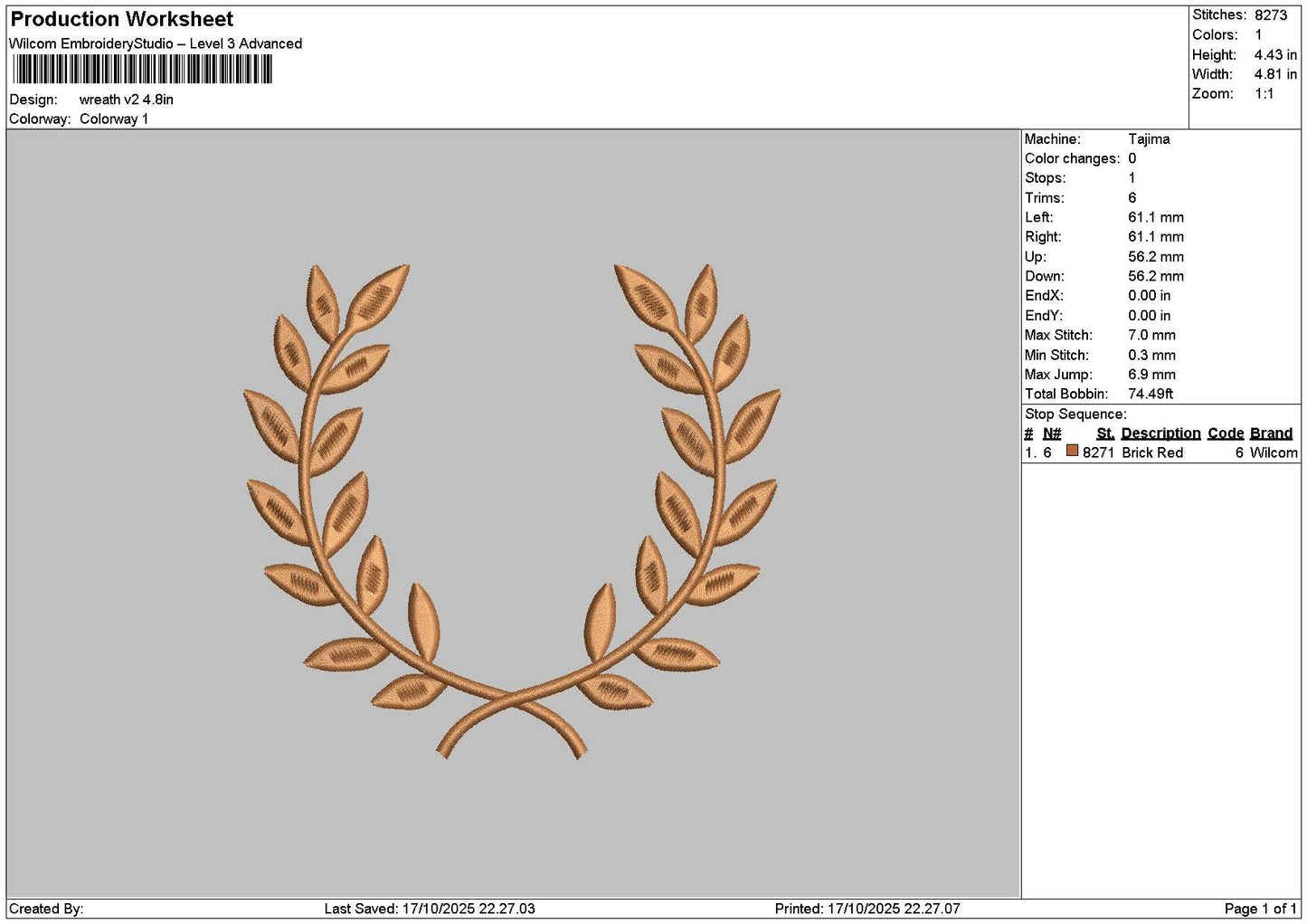 Wreath Embroidery File 6 sizes