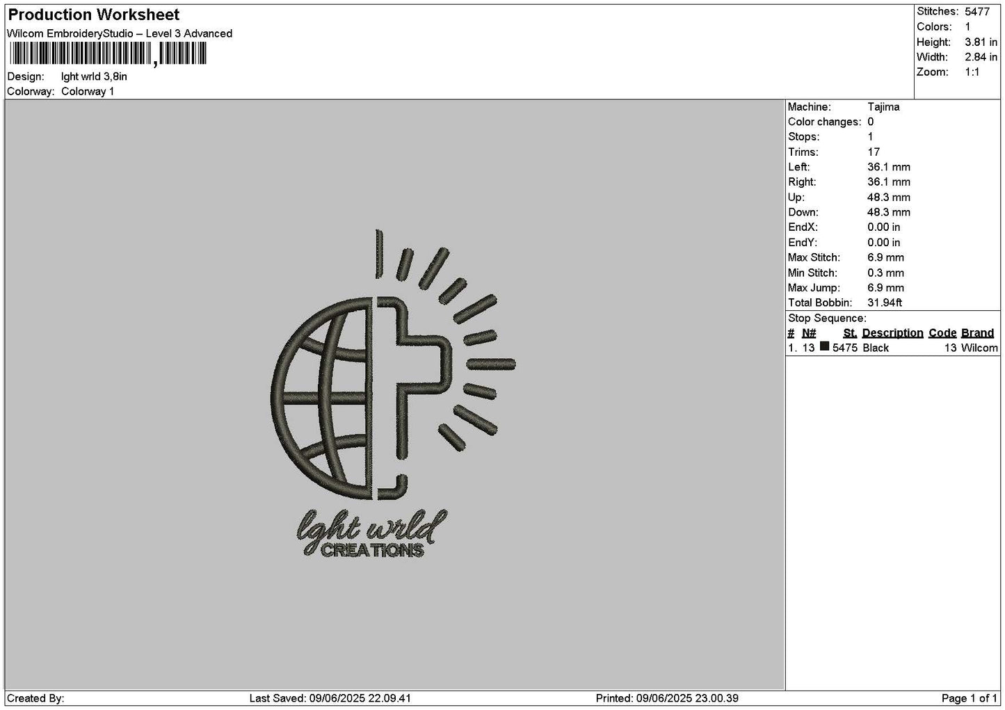 Wrld Text Embroidery File 6 sizes