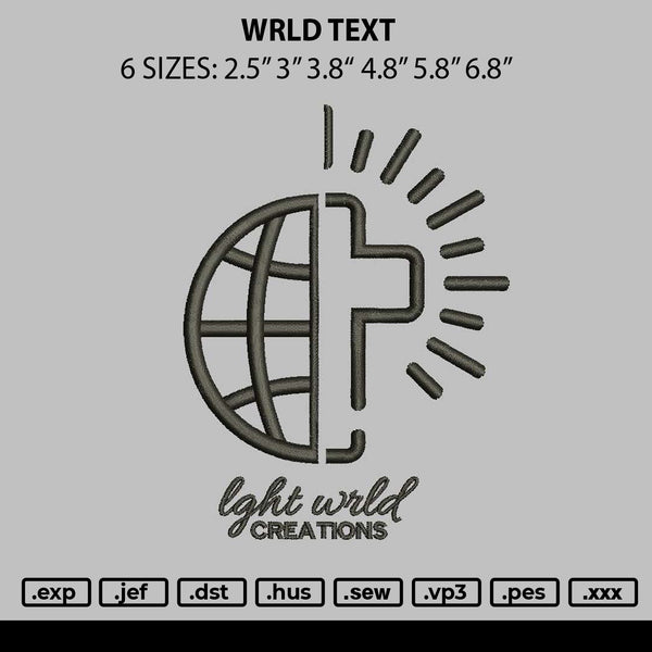 Wrld Text Embroidery File 6 sizes
