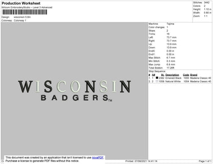 Wisconsin002 Embroidery File 4 size
