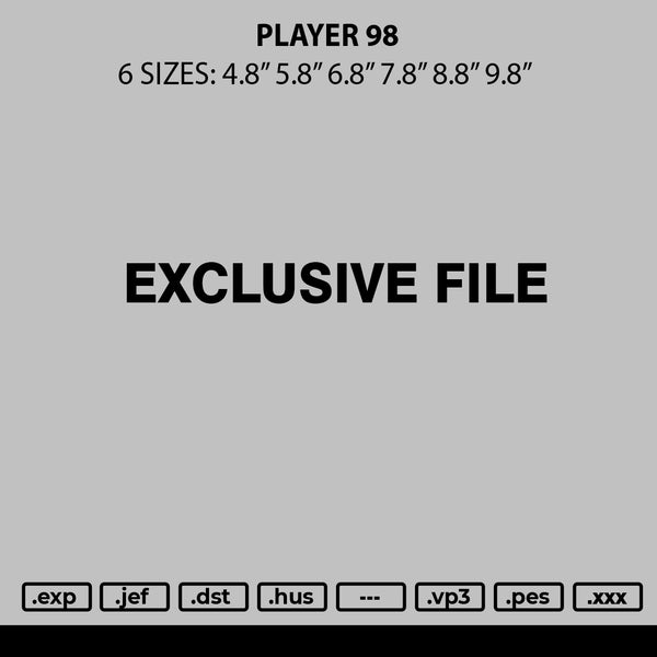 Palyer 98 Embroidery File 6 sizes