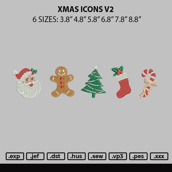 Xmas Icons V2 Embroidery Fiile 6 sizes