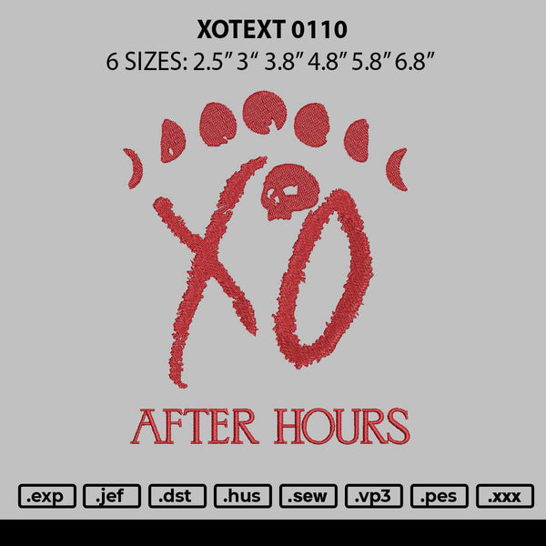 Xotext 0110 Embroidery File 6 sizes