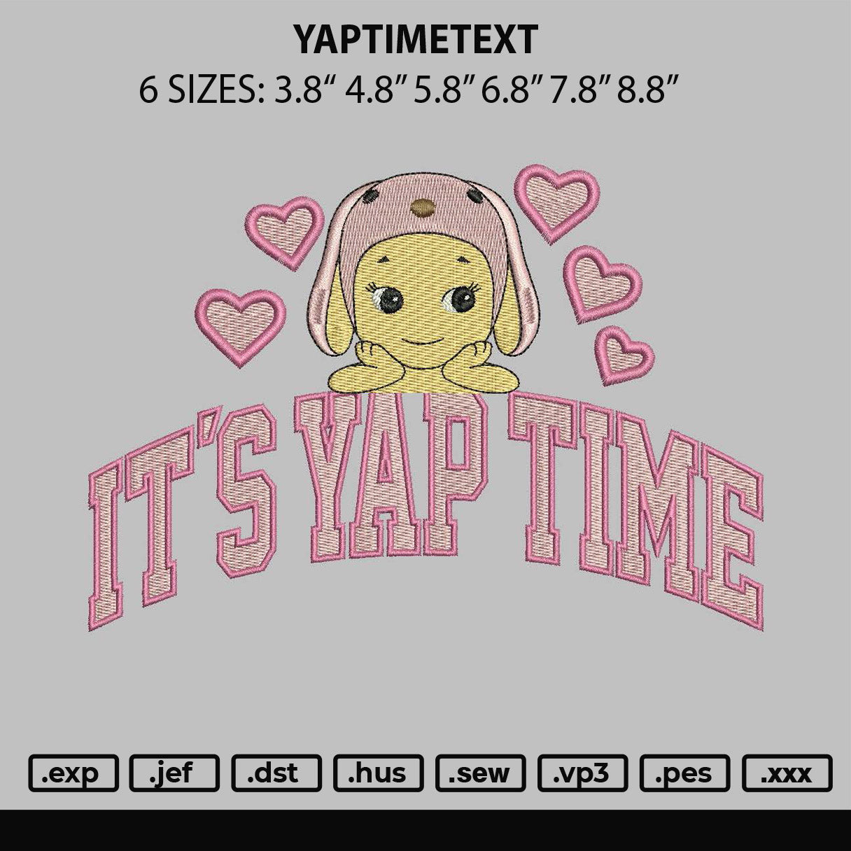 Yaptimetext Embroidery File 6 sizes