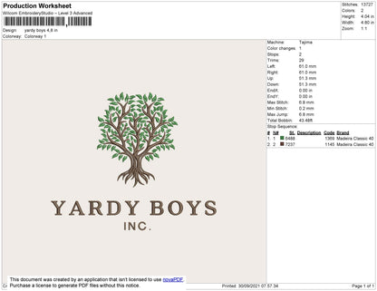 Yardy Boys Embroidery Design File 4 size