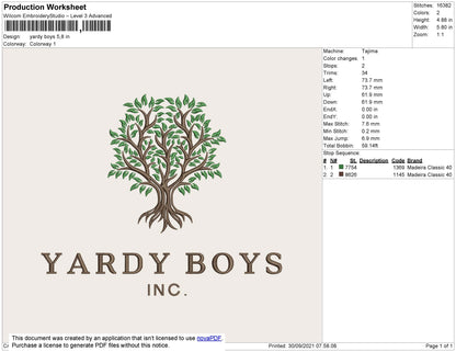Yardy Boys Embroidery Design File 4 size