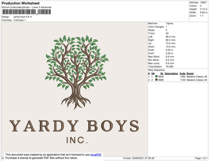 Yardy Boys Embroidery Design File 4 size